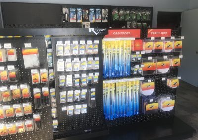 A display of different types of batteries and accessories.