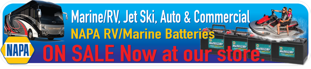 A banner with the words " jet ski, auto & marine battery."
